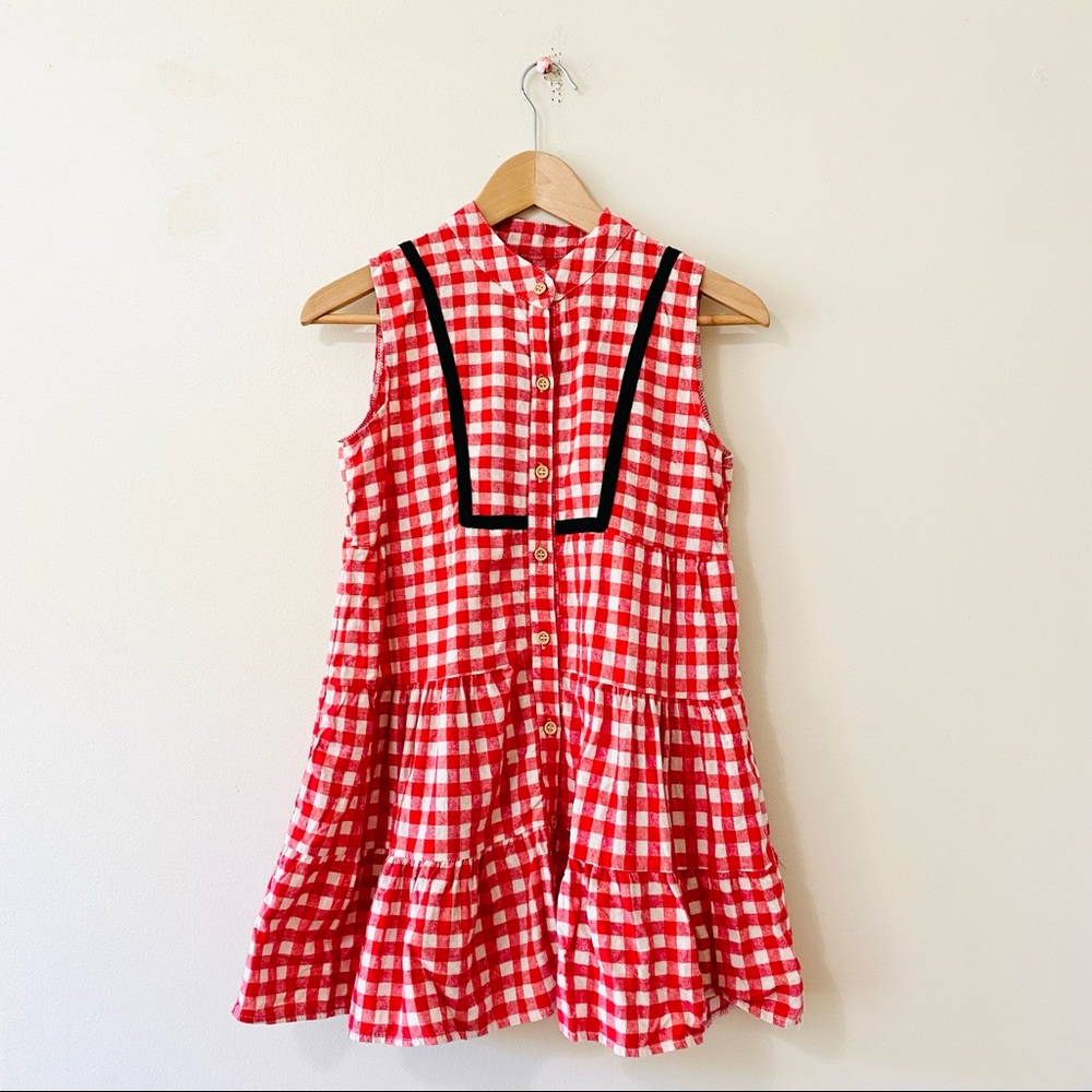 Vintage red gingham sleeveless blouse top shirt Small S
